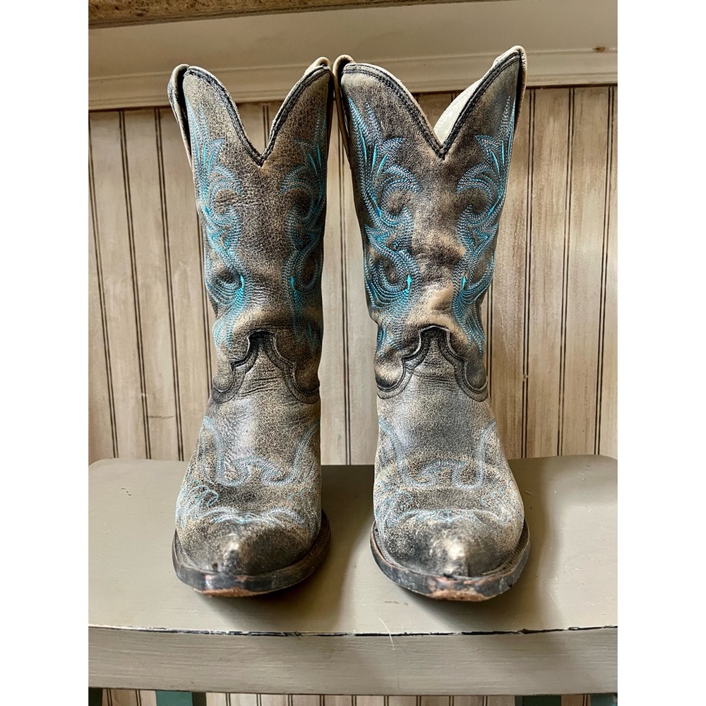 Corral Boots Distressed Black Eagle Stitched Vamp Snip Toe- R1963